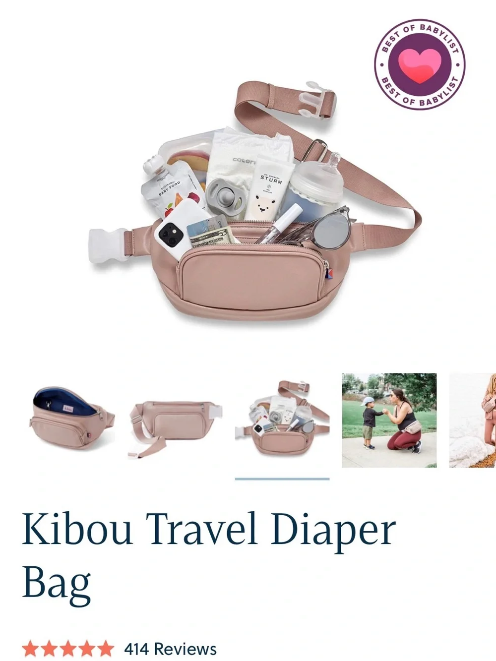 Kibou Travel Diaper Fanny Bag - Blush Pink